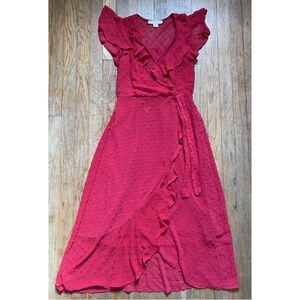 Monteau Los Angeles Red Faux Wrap Midi Dress - sz Medium
